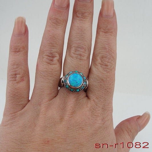 New Israel Design 925 silver & 9k rose gold opal Woman round ring (sn-r1082