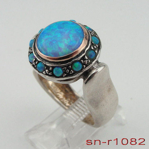 New Israel Design 925 silver & 9k rose gold opal Woman round ring (sn-r1082