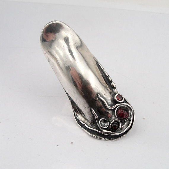 NEW israel design long shaped 925 Sterling Silver garnet woman unique Ring size 8 (H 105M)