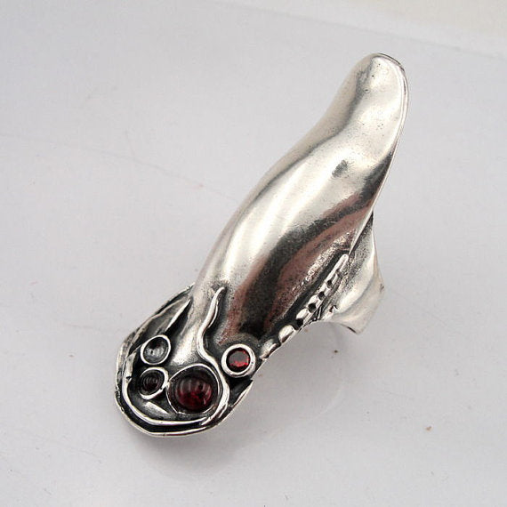 NEW israel design long shaped 925 Sterling Silver garnet woman unique Ring size 8 (H 105M)