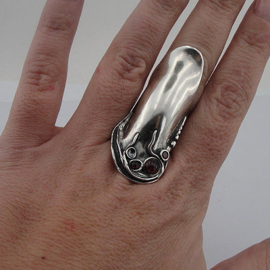 NEW israel design long shaped 925 Sterling Silver garnet woman unique Ring size 8 (H 105M)