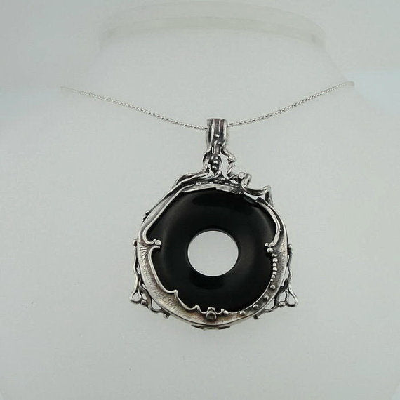 Hadar Handcrafted Large Sterling Silver Onyx Pendant Gift for December Babies