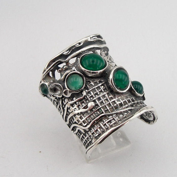 Sterling Silver Green Agate Ring (H 144)