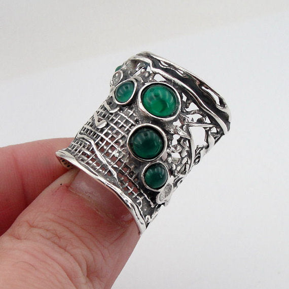 Sterling Silver Green Agate Ring (H 144)