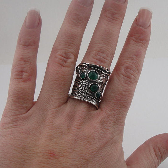 Sterling Silver Green Agate Ring (H 144)