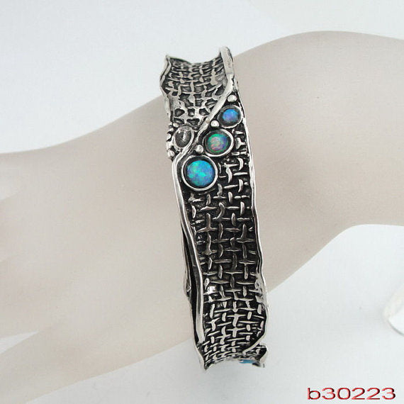 Hadar Designers Israel Handcrafted Artistic Solid Silver Fab Opal Bracelet October Birthstone Jewelry