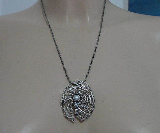 Hadar Handcrafted Large Sterling Silver Pearl Pendant Luxury Israeli Jewelry