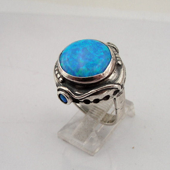 Hadar Jewelry Handcrafted Israel Art Sterling Silver Opal Ring size 8 (H156)