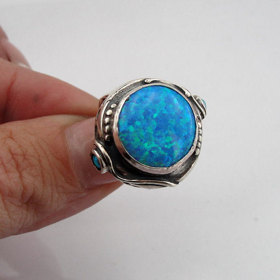 Hadar Jewelry Handcrafted Israel Art Sterling Silver Opal Ring size 8 (H156)