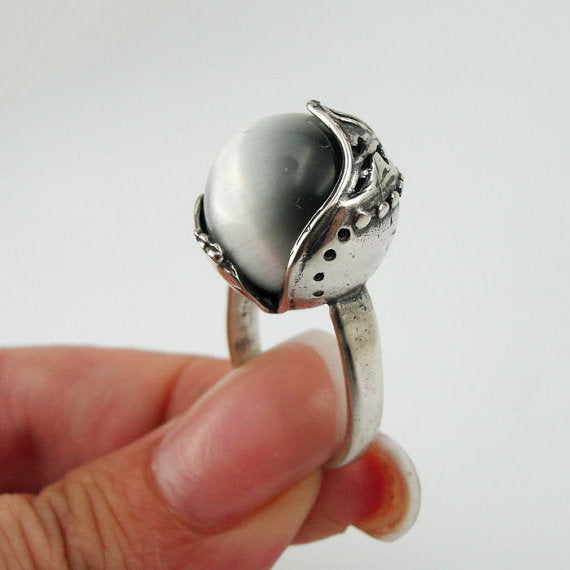 Hadar fabulous large cat's eye sterling silver israel handcrafted ring 150