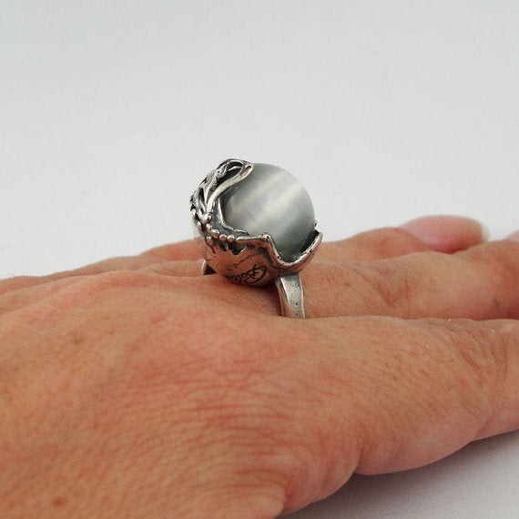 Hadar fabulous large cat's eye sterling silver israel handcrafted ring 150