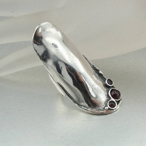 NEW israel design long shaped 925 Sterling Silver Garnet woman unique Ring 7.5 (H 105)Y