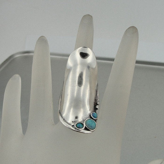 NEW israel design long shaped 925 Sterling Silver opal woman unique Ring size 8.5 (H 105)Y