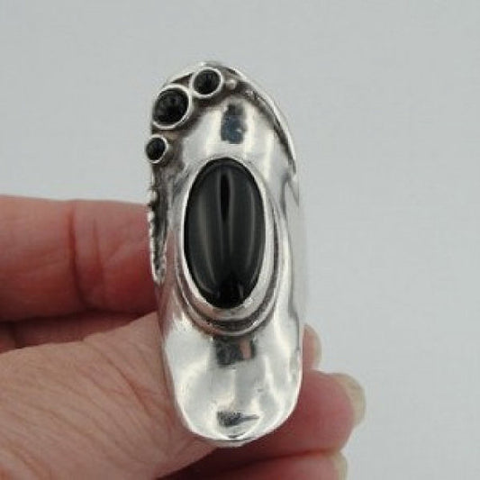 Sterling Silver,with Onyx Stone Ring (h 105B)