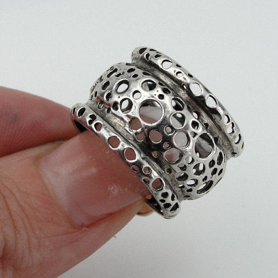 isreal design filigree wide 925 Sterling Silver woman unique Ring size 7.5 (h 1331c)