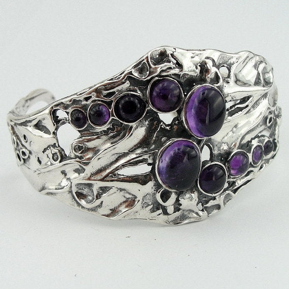 Amethyst Sterling Silver Cuff Bracelet Purple Stone Bracelet for Israeli Women