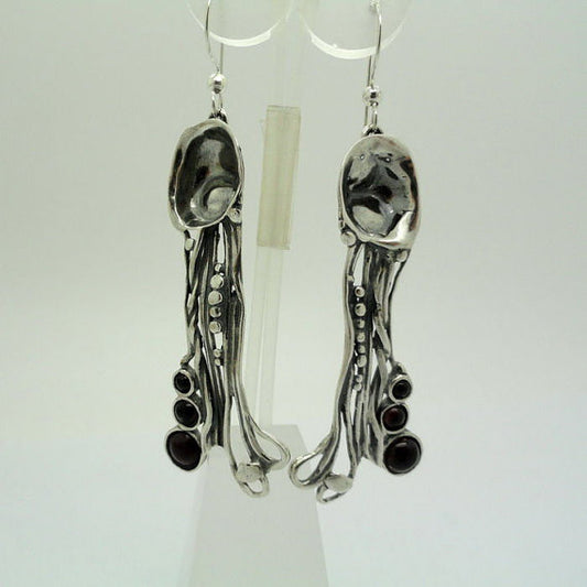 925 Long Sterling Silver Garnet Earrings, Red Stone Earrings, Handmade earrings (H 242)