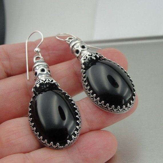 Hadar Elegant Sterling Silver Onyx Earrings (269)