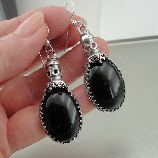 Hadar Elegant Sterling Silver Onyx Earrings (269)