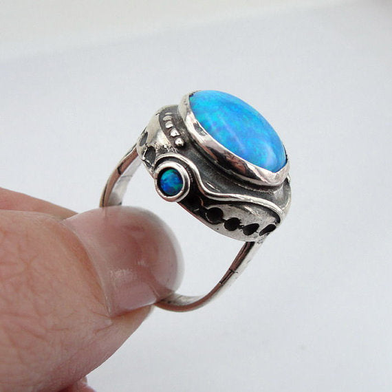 Hadar Jewelry Handcrafted Israel Art Sterling Silver Opal Ring size 8 (H156)