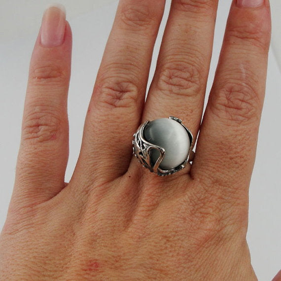 Hadar fabulous large cat's eye sterling silver israel handcrafted ring 150