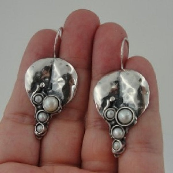 Hadar Jewelry Fab Art Silver Pearl Earrings (H 2663)Y