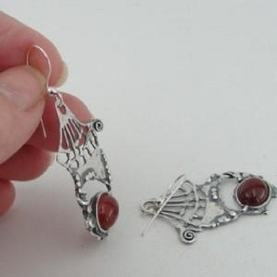 Silver Long Earrings with Natural Carnelian (H 2980)