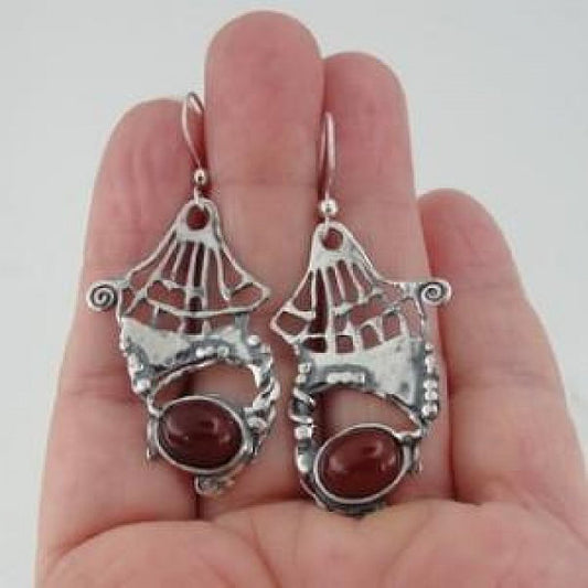 Silver Long Earrings with Natural Carnelian (H 2980)