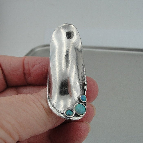 NEW israel design long shaped 925 Sterling Silver opal woman unique Ring size 8.5 (H 105)Y