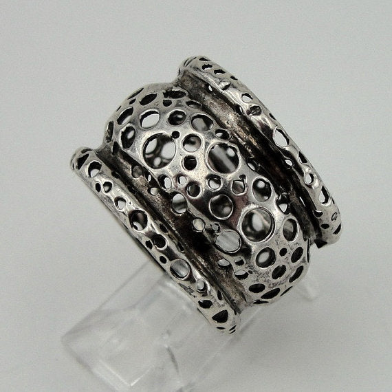 isreal design filigree wide 925 Sterling Silver woman unique Ring size 7 (h 1331c)