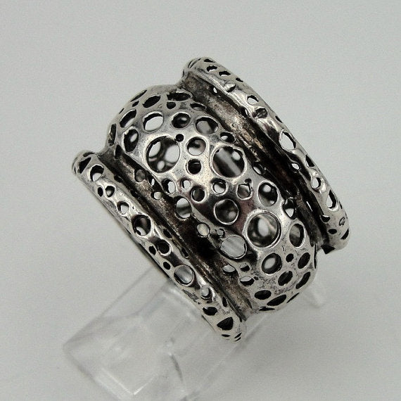 isreal design filigree wide 925 Sterling Silver woman unique Ring size 7.5 (h 1331c)