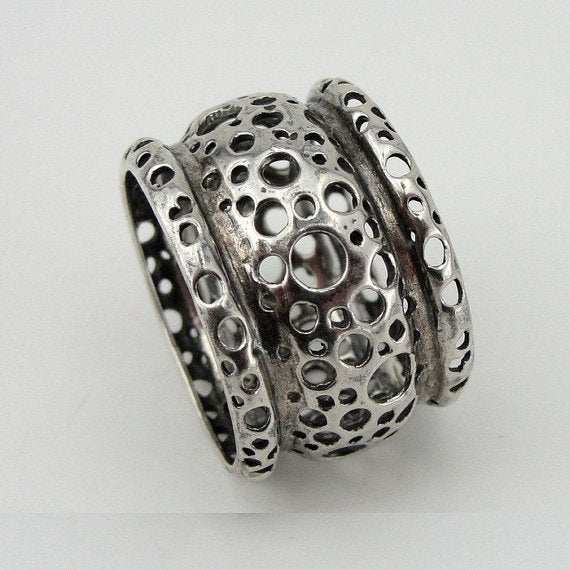 isreal design filigree wide 925 Sterling Silver woman unique Ring size 7.5 (h 1331c)