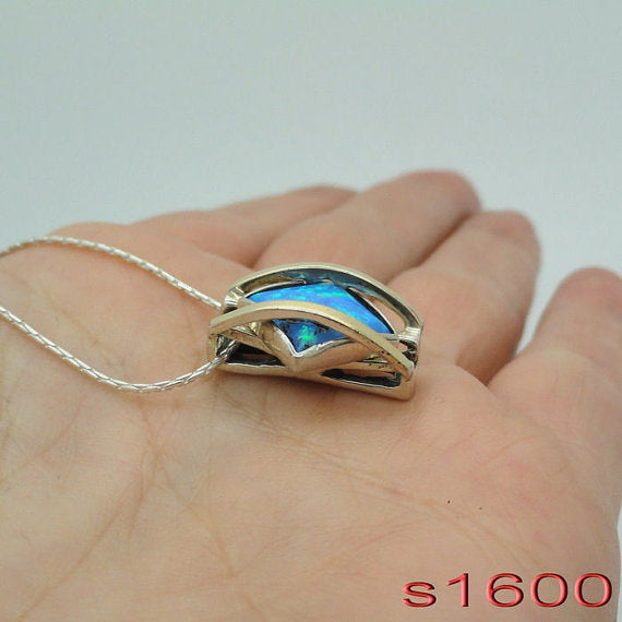 Blue opal pendant with Gold and Sterling Silver