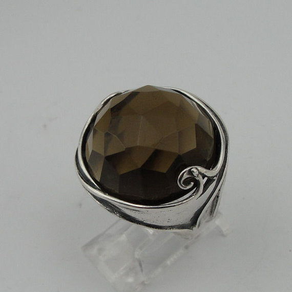 Large Round Smokey Topaz Sterling Silver Ring  (184)