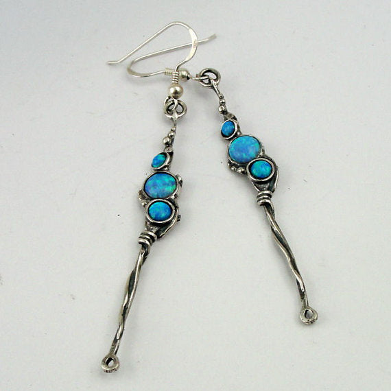 Hadar NEW Long Sterling Silver Opal Earrings (H 2101)y