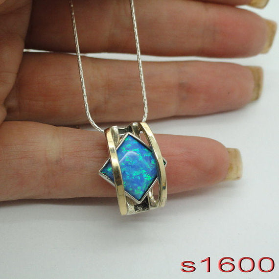 Blue opal pendant with Gold and Sterling Silver