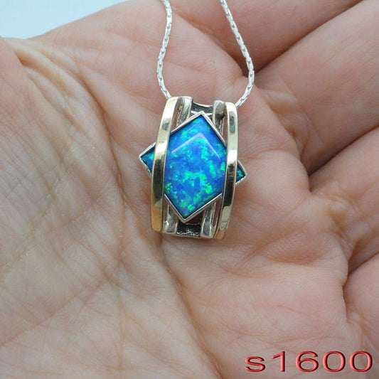 Blue opal pendant with Gold and Sterling Silver