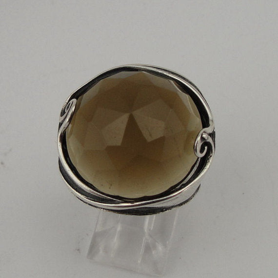 Large Round Smokey Topaz Sterling Silver Ring  (184)