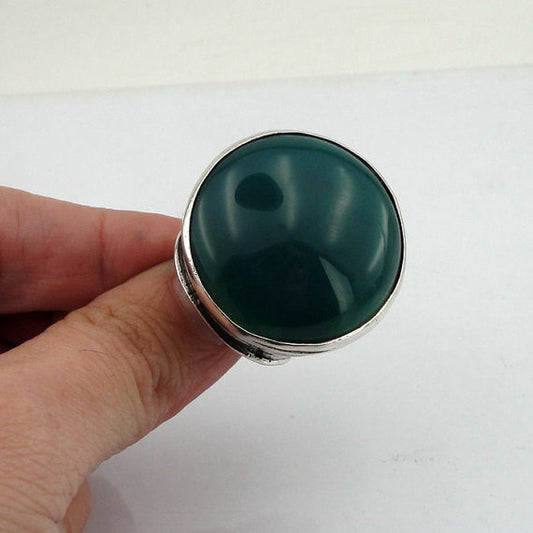 Hadar Designers Green Agate Ring Sterling Silver Huge