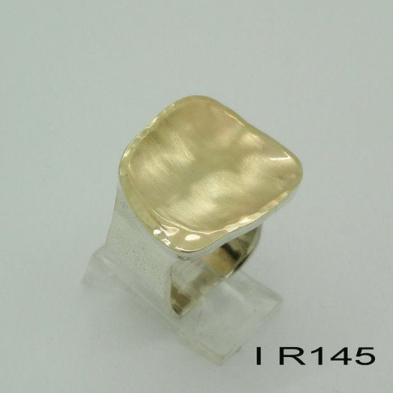 NEW Israel Handmade Yellow Gold Silver Ring size 7.5 (I r145)