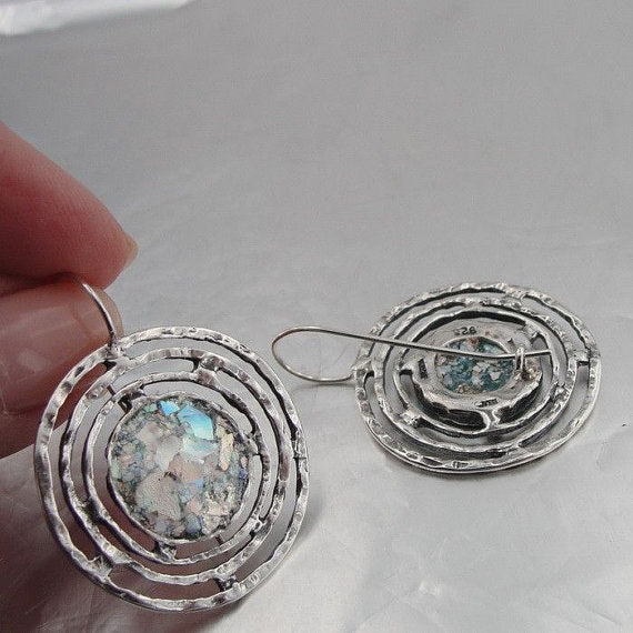 sterling Silver & Roman Glass Earrings (as 432106)