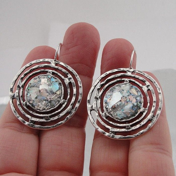 sterling Silver & Roman Glass Earrings (as 432106)