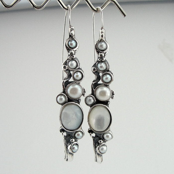 Long Sterling Silver Pearl Earrings