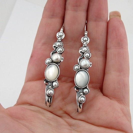 Long Sterling Silver Pearl Earrings