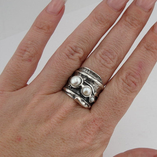Hadar Jewelry Handcraffted Sterling Silver Pearl Ring