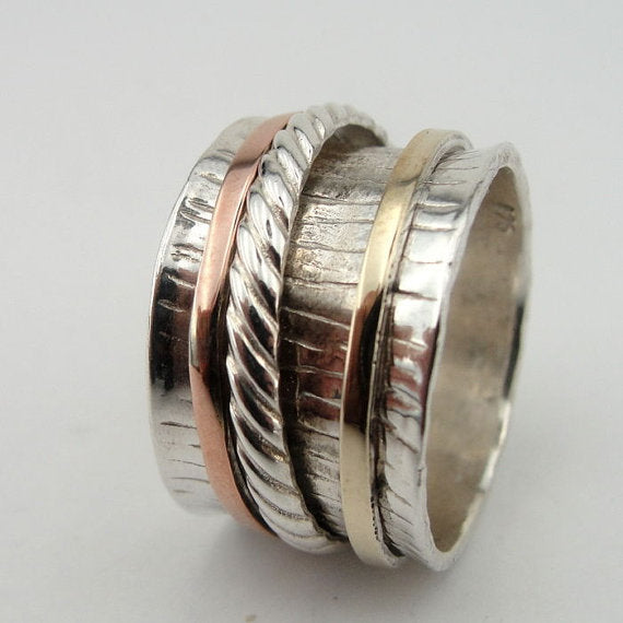 Silver & 9K Gold Swivel Band Ring