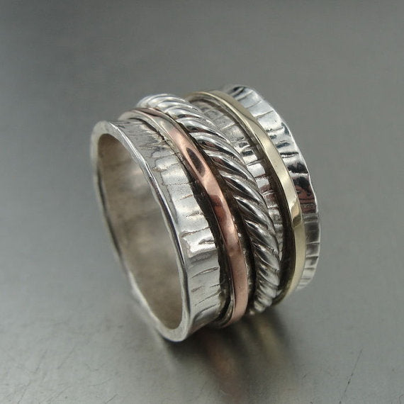 Silver & 9K Gold Swivel Band Ring