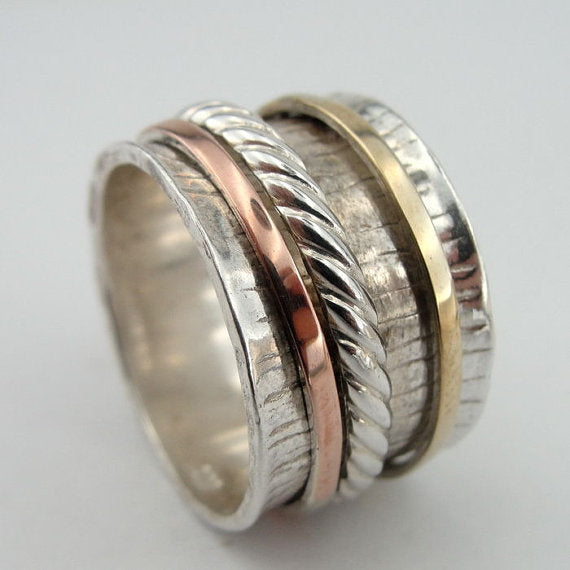 Silver & 9K Gold Swivel Band Ring
