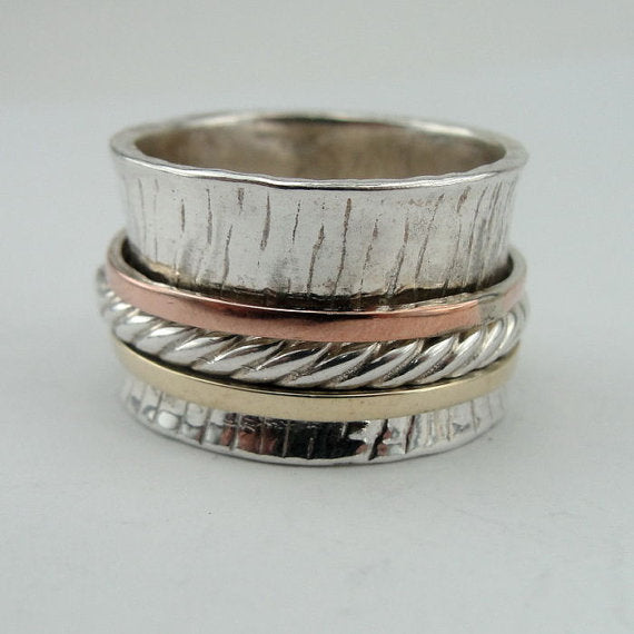 Silver & 9K Gold Swivel Band Ring