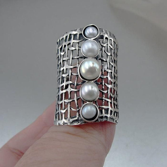 Sterling Silver Pearl Ring (1142b)